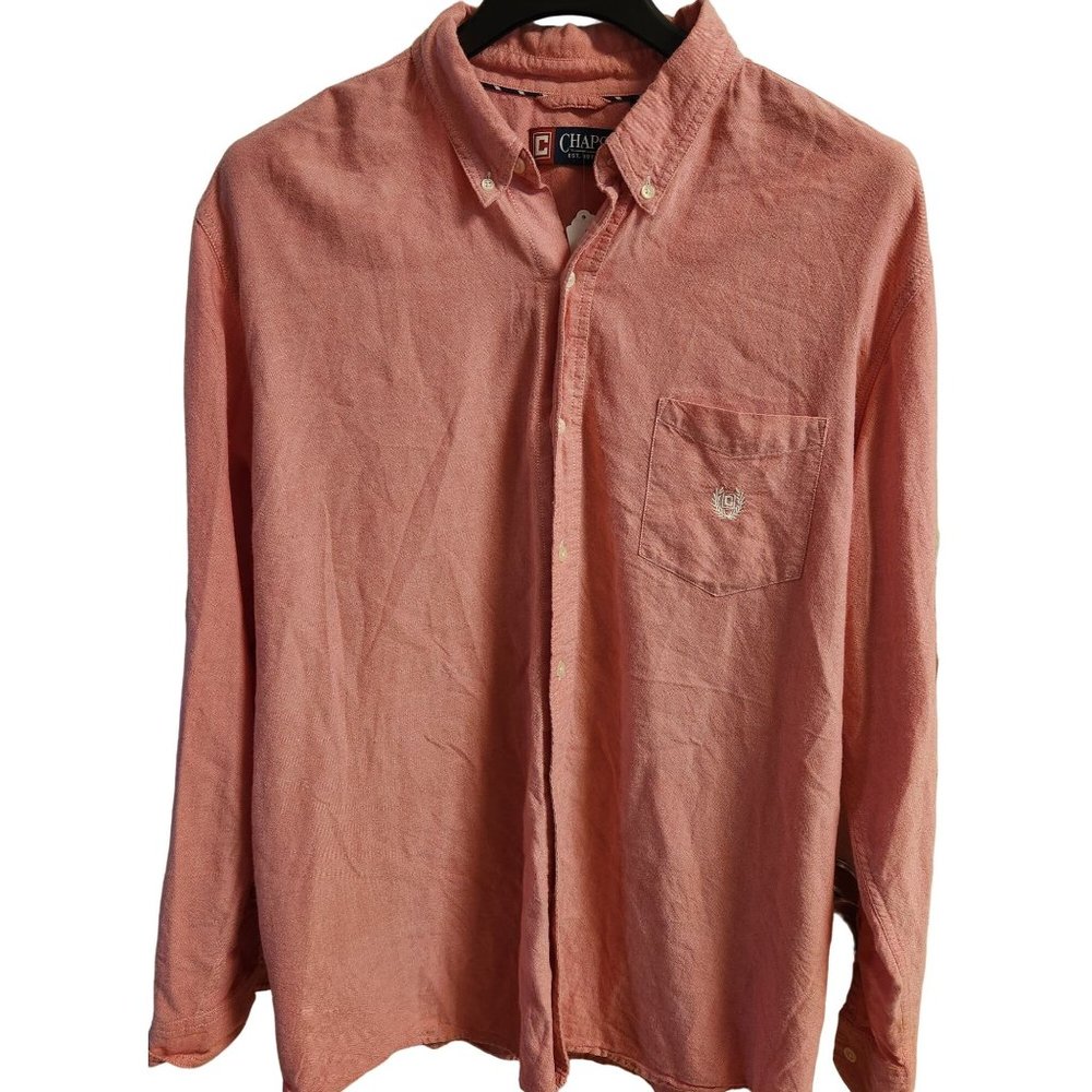 Men's Chaps Long Sleeve Button Down Shirt SZ XXL Red Crest Cotton EUC